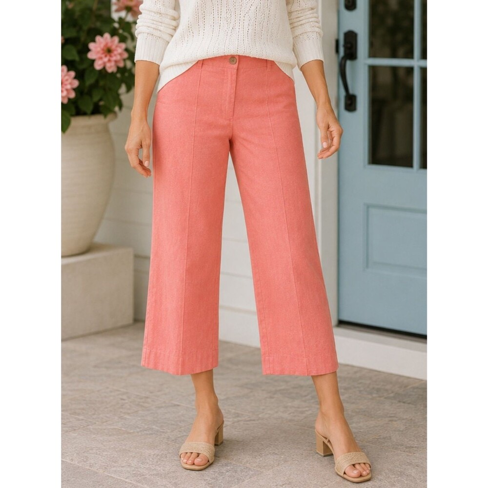 Liz Claiborne LizSport Michaela Linen Blend Cropped Pants Coral Pink 6 Coastal